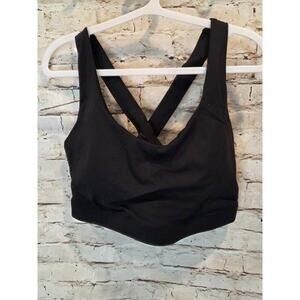 Black Womens Sports Bra Criss Cross Back Size Medium Padded Scoop Neck Black
